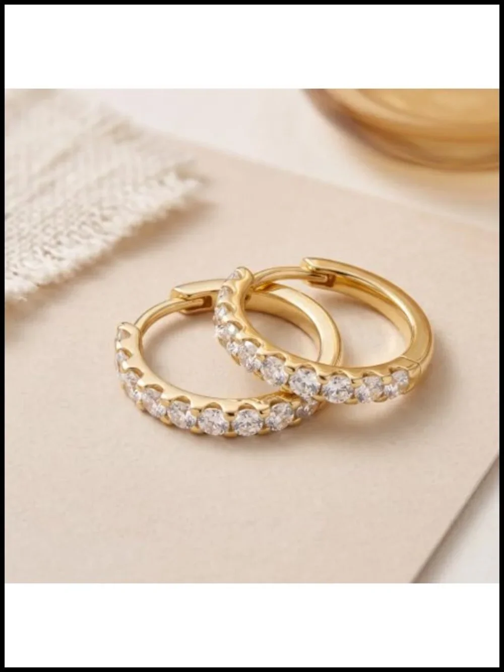 14k Gold Plated Hoop Earrings for Women with Cubic Zirconia - Half Pavé Huggie